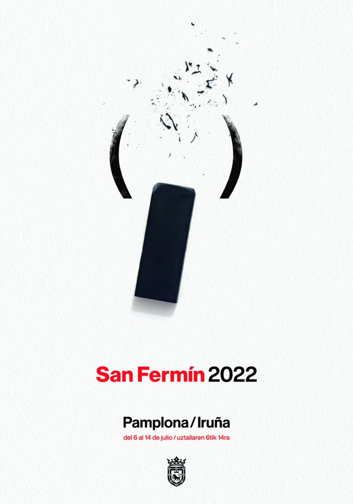 COMENTARIOS DE LA PERSONA ARTISTA Imagen conceptual sobre fondo blanco que representa la imagen de un toro; con una goma de borrar y el símbolo del paréntesis, en alusión a los dos años de suspensión de las fiestas (2020 y 2021).